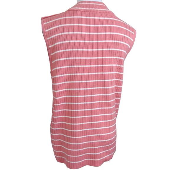 TALBOTS Sleeveless Sweater Large Light Mock Neck Soft Cotton Blend‎ Pink Stripes - Picture 8 of 8